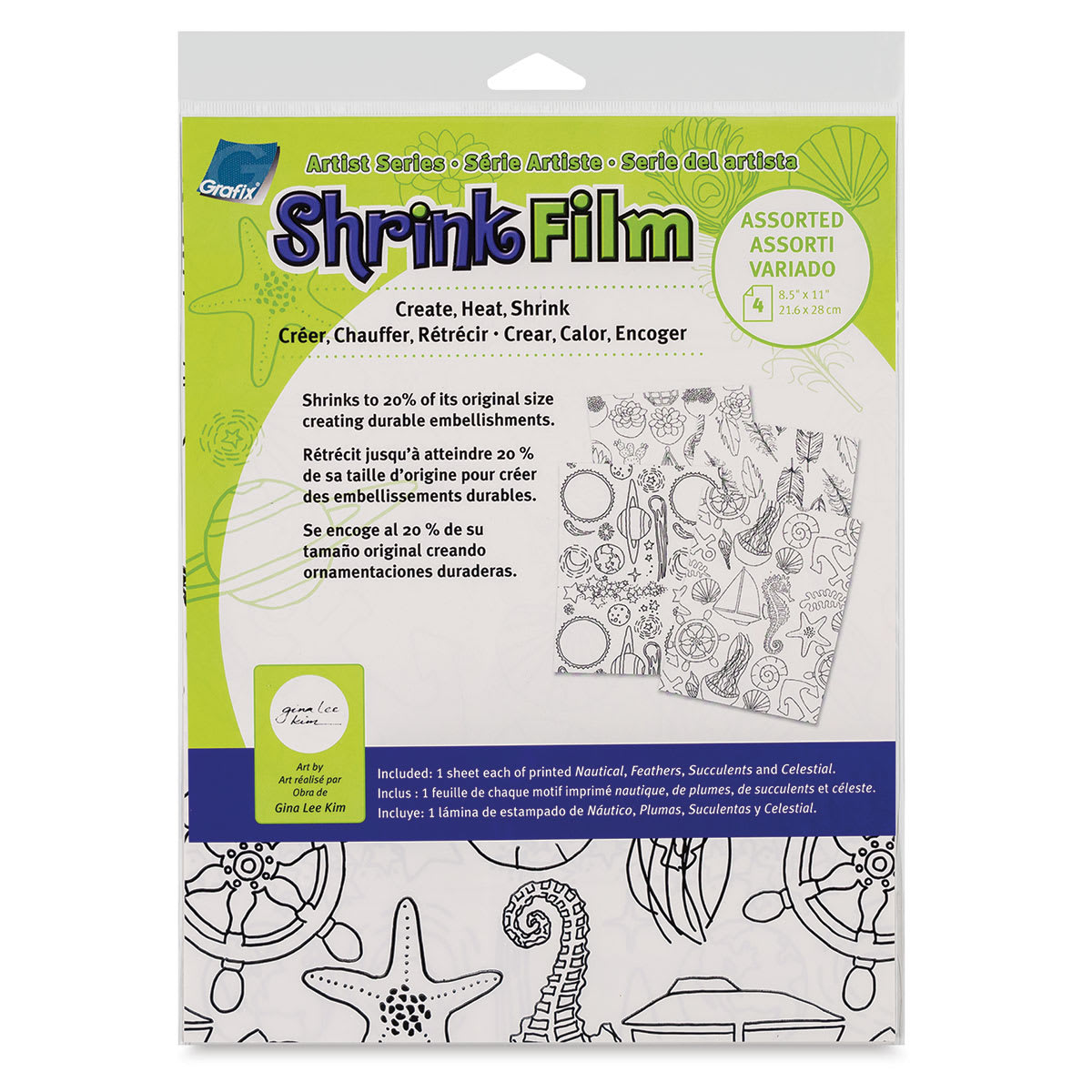 Grafix Artist Series Shrink Film, front of the package of the Artist Series Assortments by Gina Lee Kim