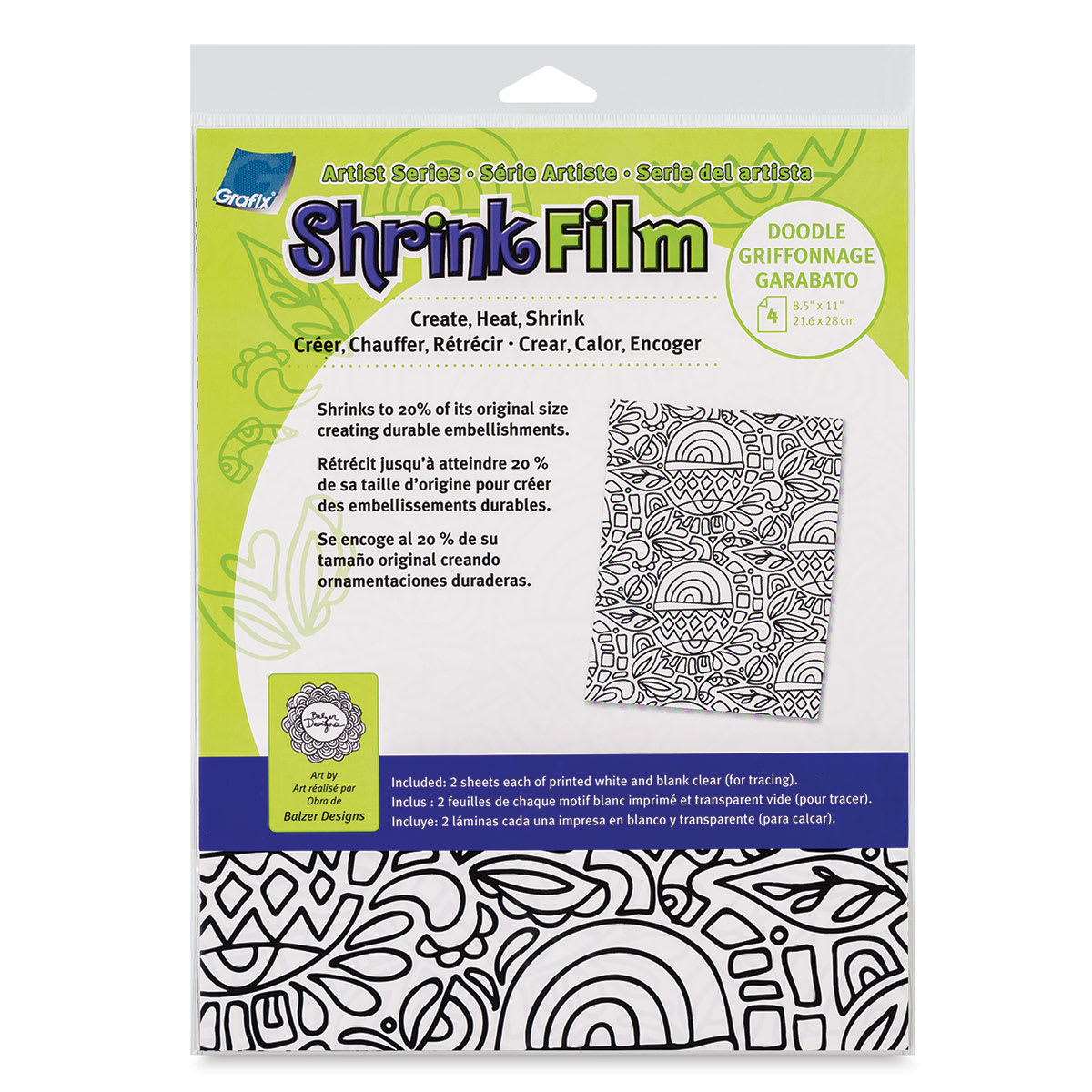 Grafix Artist Series Shrink Film - Doodles Design by Balzer Designs, front of the packaging