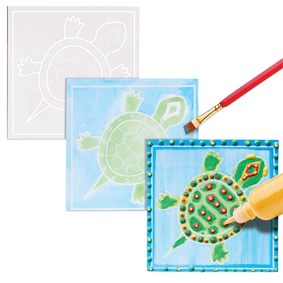 Faber-Castell 3D Art Sand Painting Kit - Boards showing progression on Turtle painting