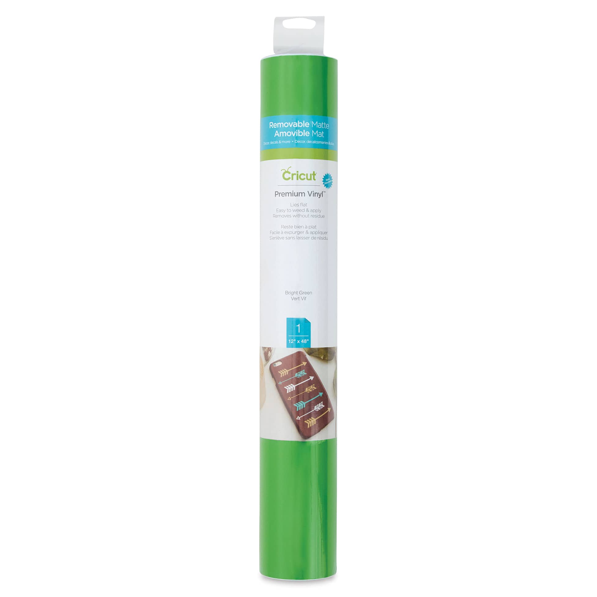 Cricut Removable Premium Vinyl - Bright Green, 12" x 48", front of the packaging