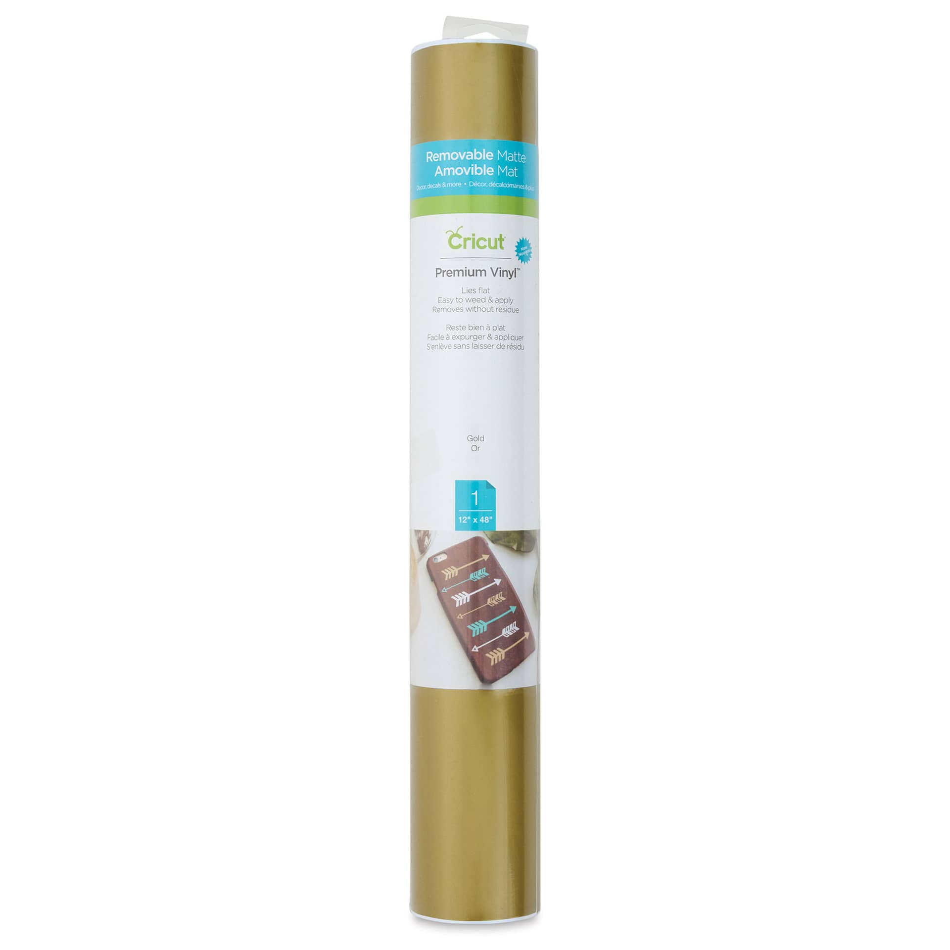 Cricut Removable Premium Vinyl - Gold, 12" x 48", front of the packaging