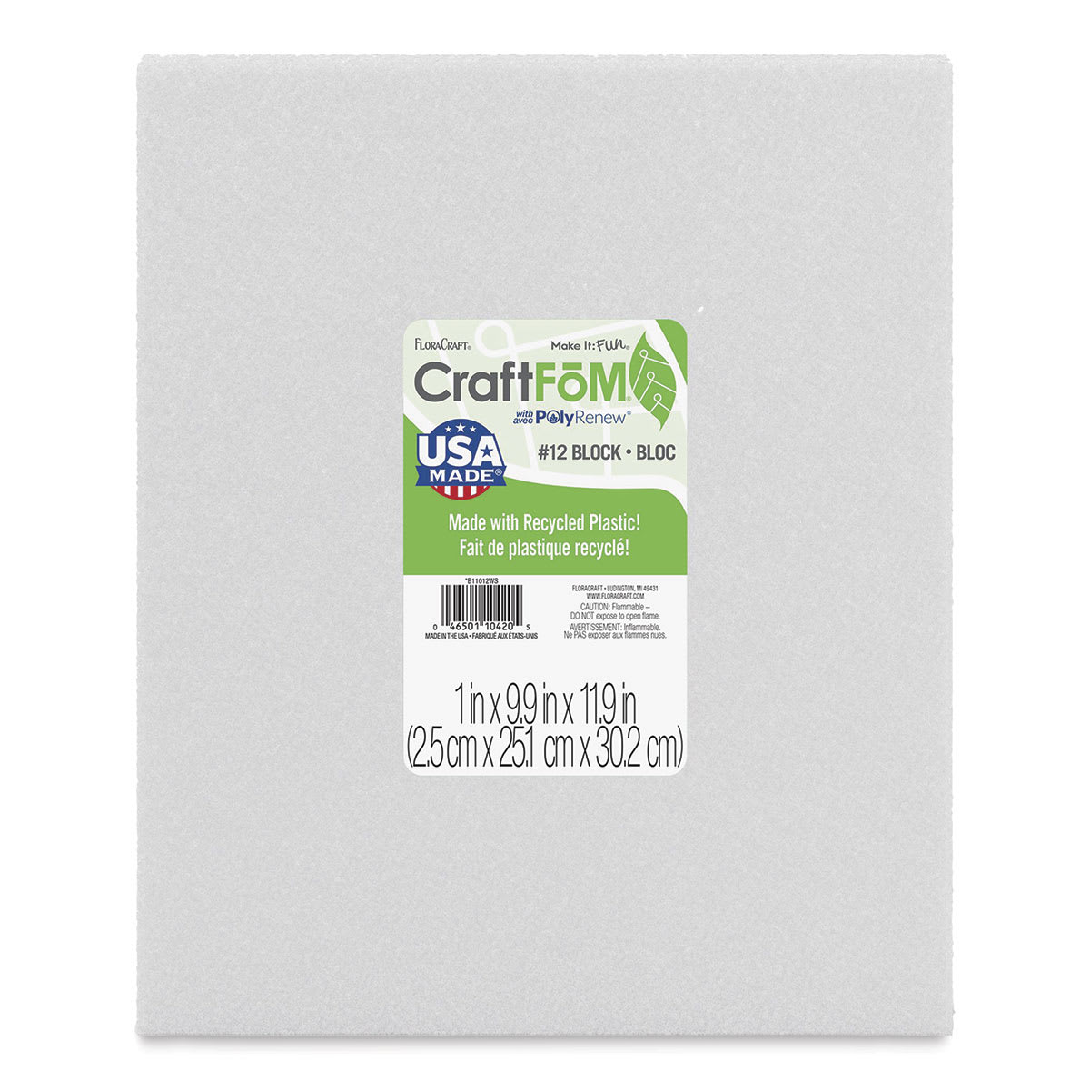 FloraCraft CraftFōM Blocks and Shapes - 1" x 9.9" x 11.9", Block - front of packaging