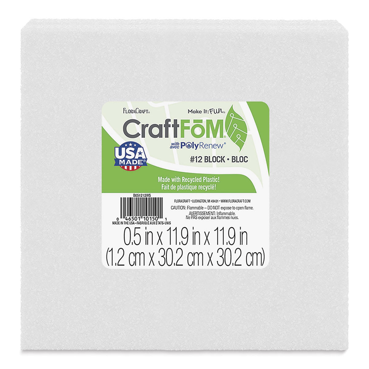 FloraCraft CraftFōM Blocks and Shapes - 0.5" x 11.9" x 11.9", Block - front of packaging