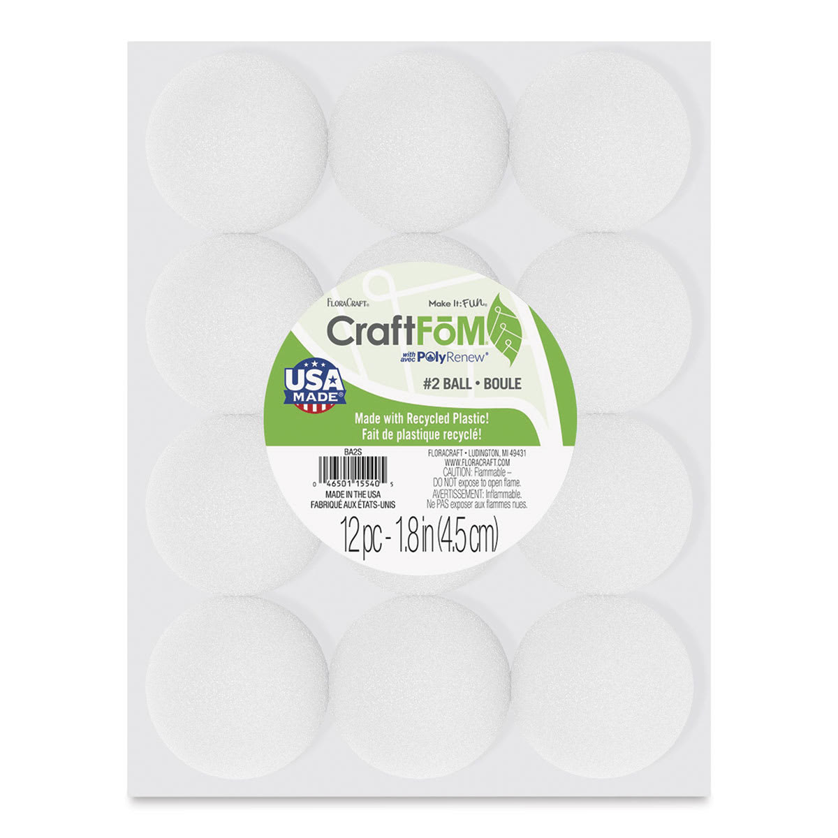 FloraCraft CraftFōM Blocks and Shapes - 2" diameter, Ball, Pkg of 12 - front of packaging