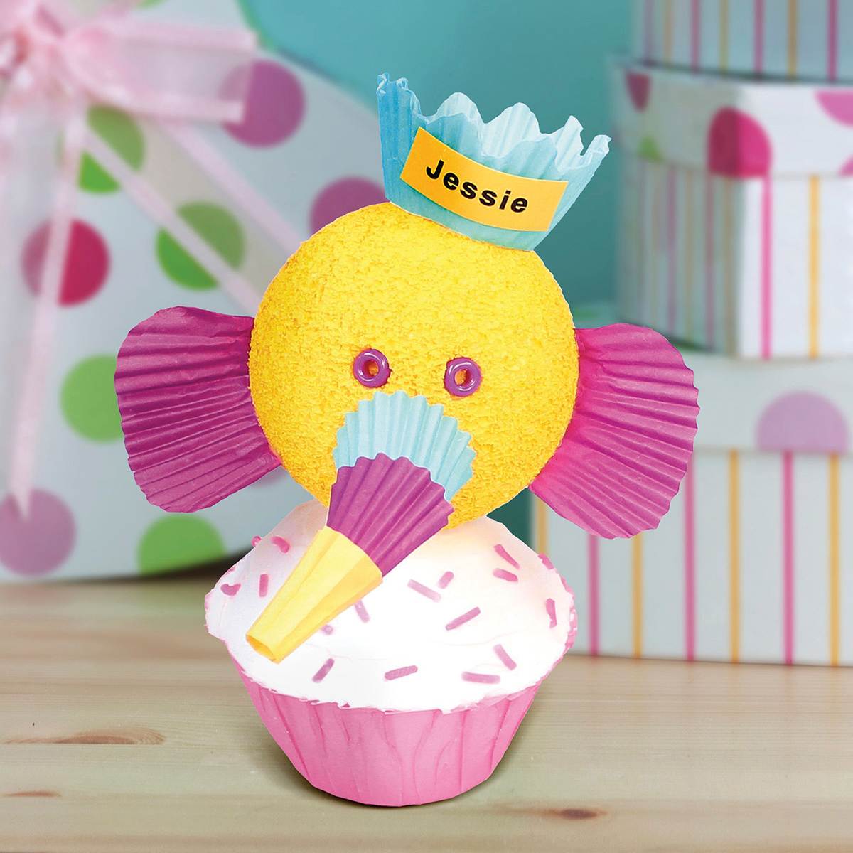 FloraCraft CraftFōM Blocks and Shapes - 3" diameter, Ball - finished birthday elephant cupcake example