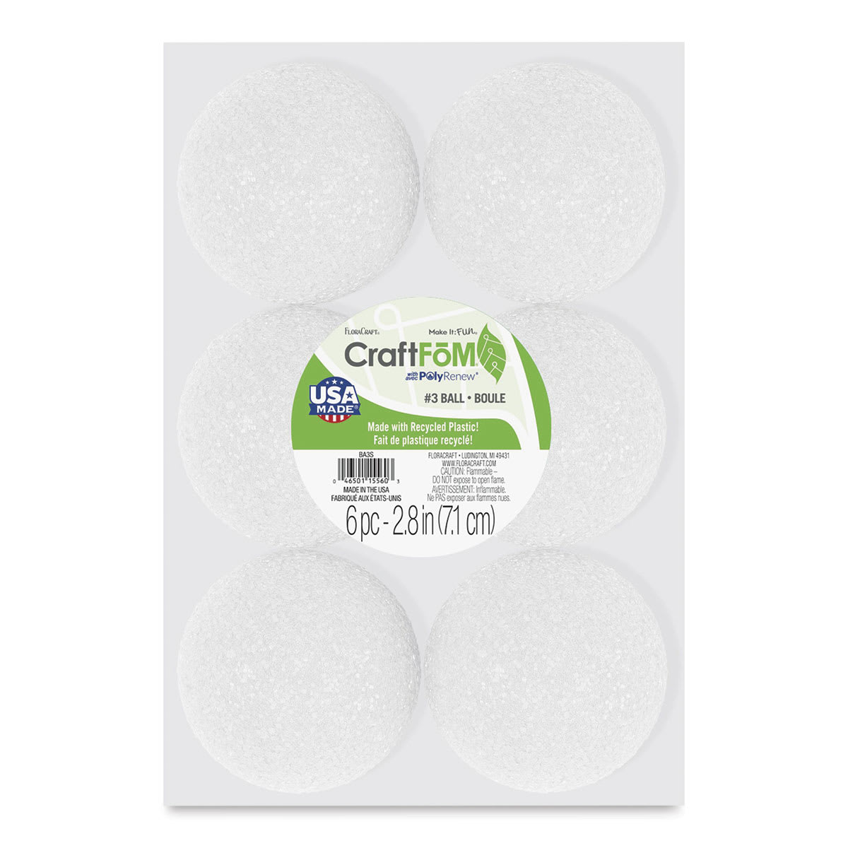 FloraCraft CraftFōM Blocks and Shapes - 3" diameter, Ball, Pkg of 6 - front of packaging