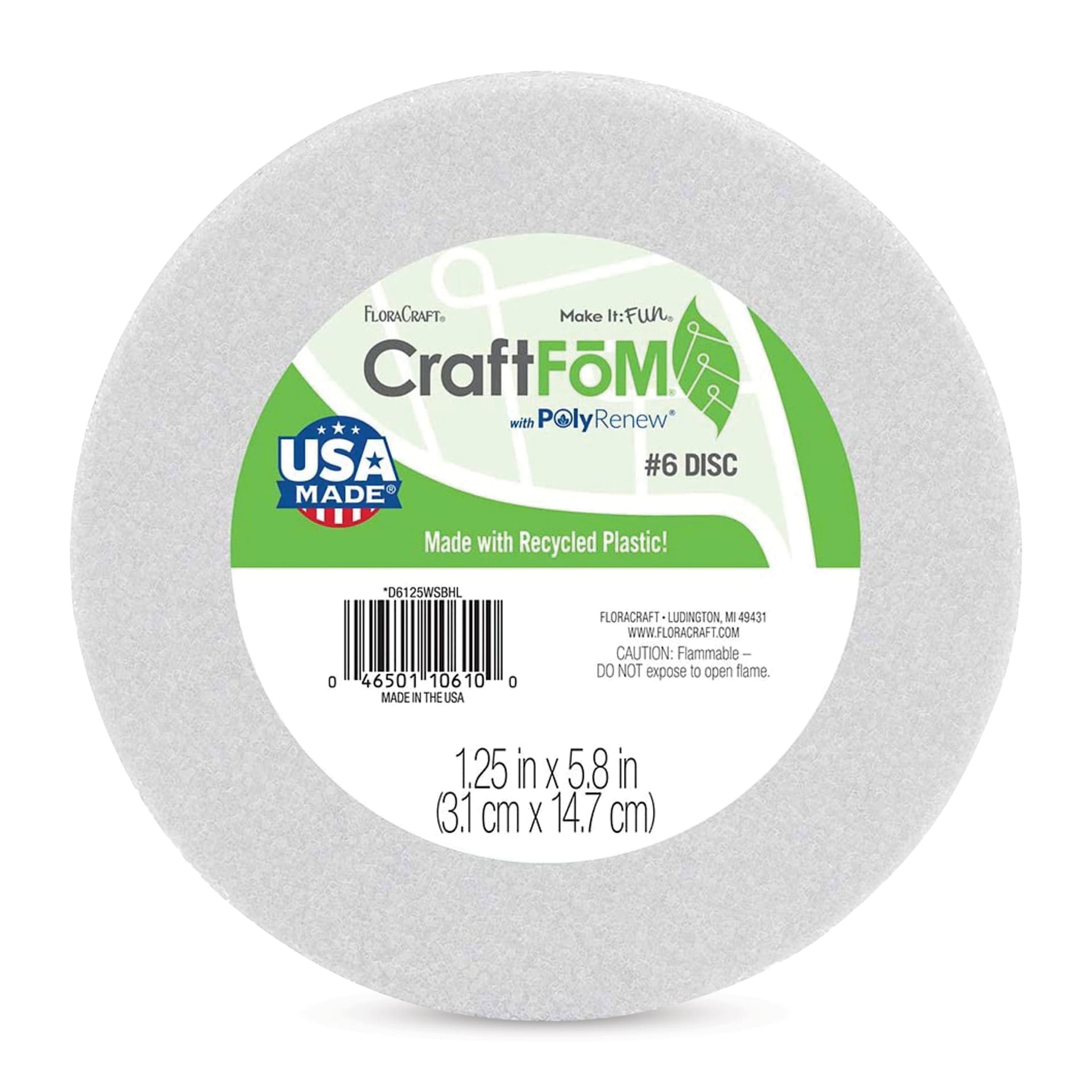FloraCraft CraftFōM Blocks and Shapes - Disc, 1.25" x 5.8", with packaging label
