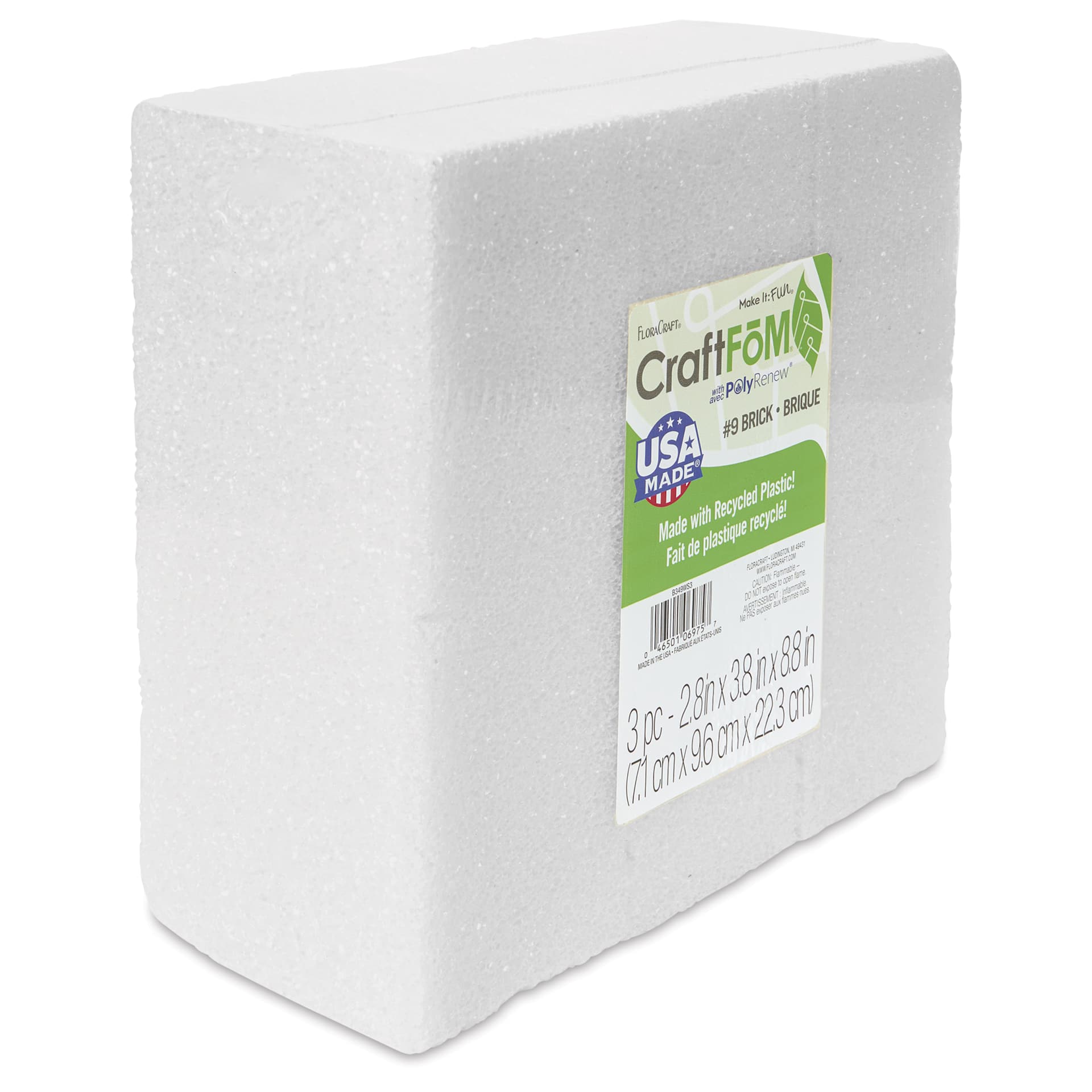 FloraCraft CraftFōM Blocks and Shapes - 2.8" x 3.8" x 8.8", Block, Pkg of 3 - front of packaging, angled