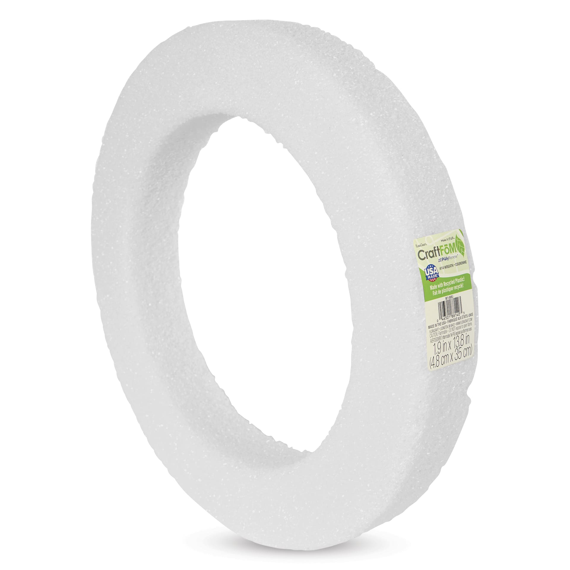 FloraCraft CraftFōM Blocks and Shapes - 1.9" x 13.8", Wreath Ring - front of packaging, angled