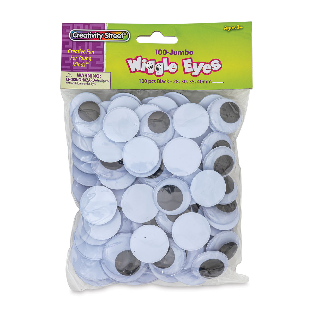 Creativity Street Large Wiggle Eyes - Black, Assorted Sizes, Round, Pkg of 100 - front of packaging