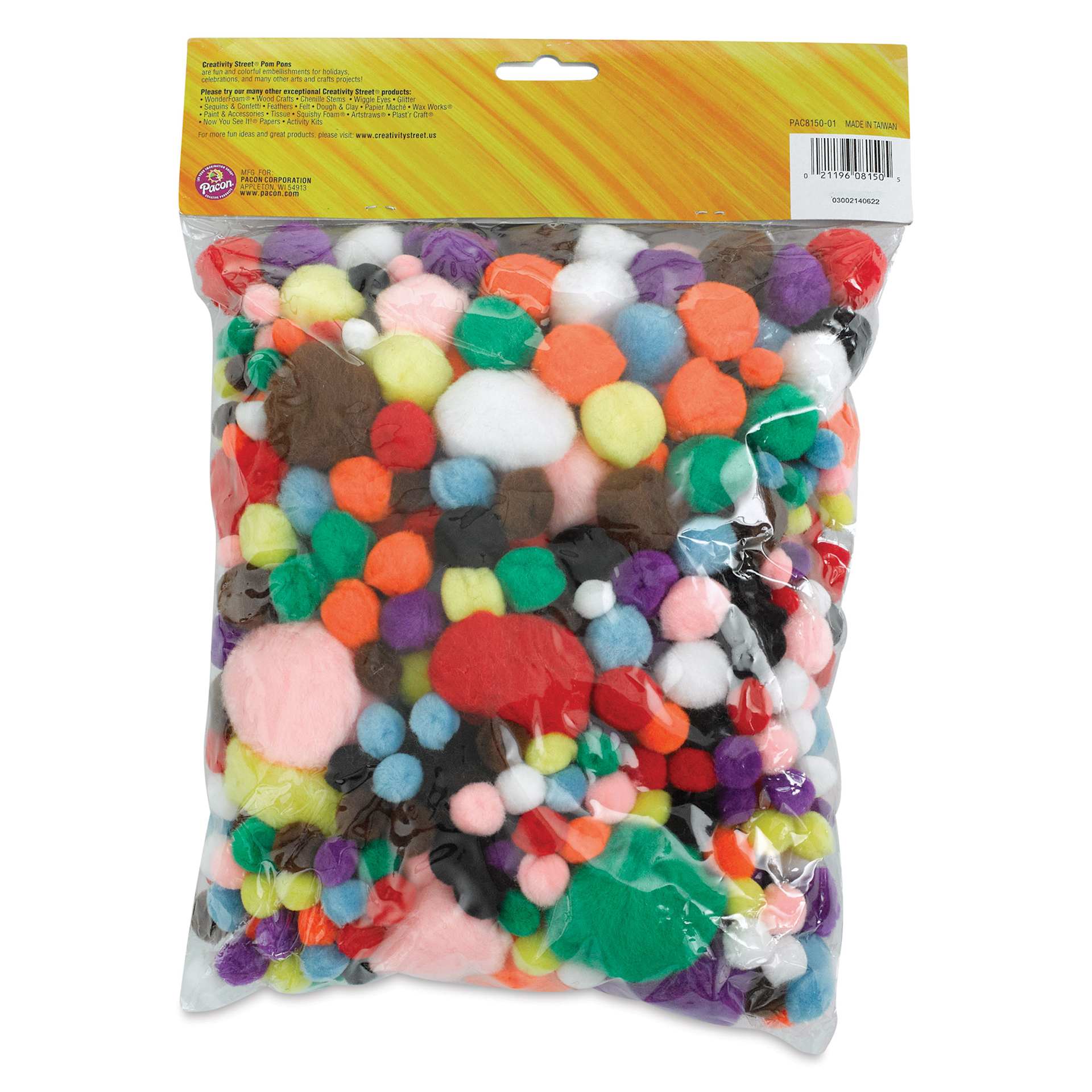 Creativity Street Pom Pons Assortments - Classroom Pack, Pkg of 300, back of the packaging