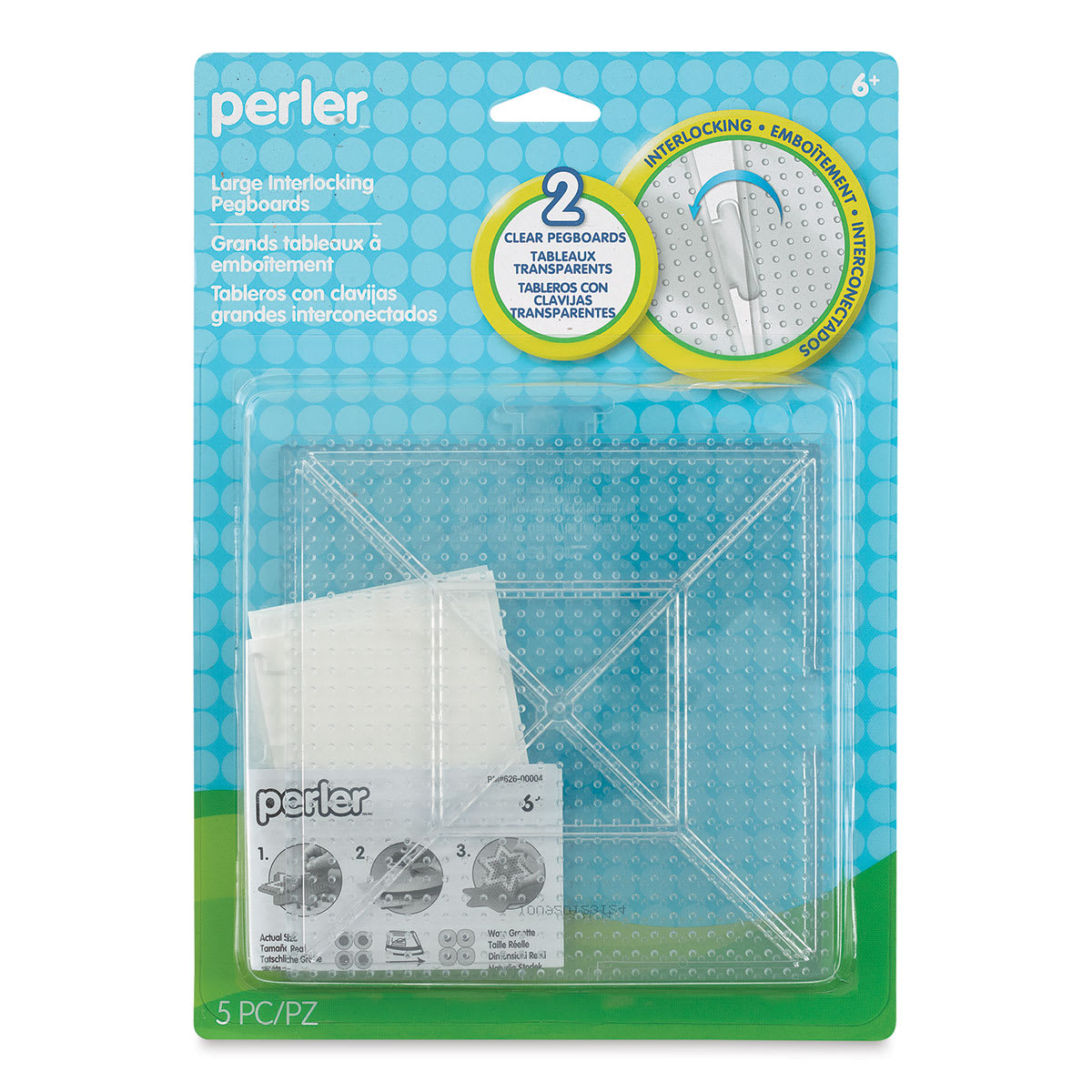 Perler Fused Bead Pegboard - Clear Squares, Large, Set of 2, front of the packaging