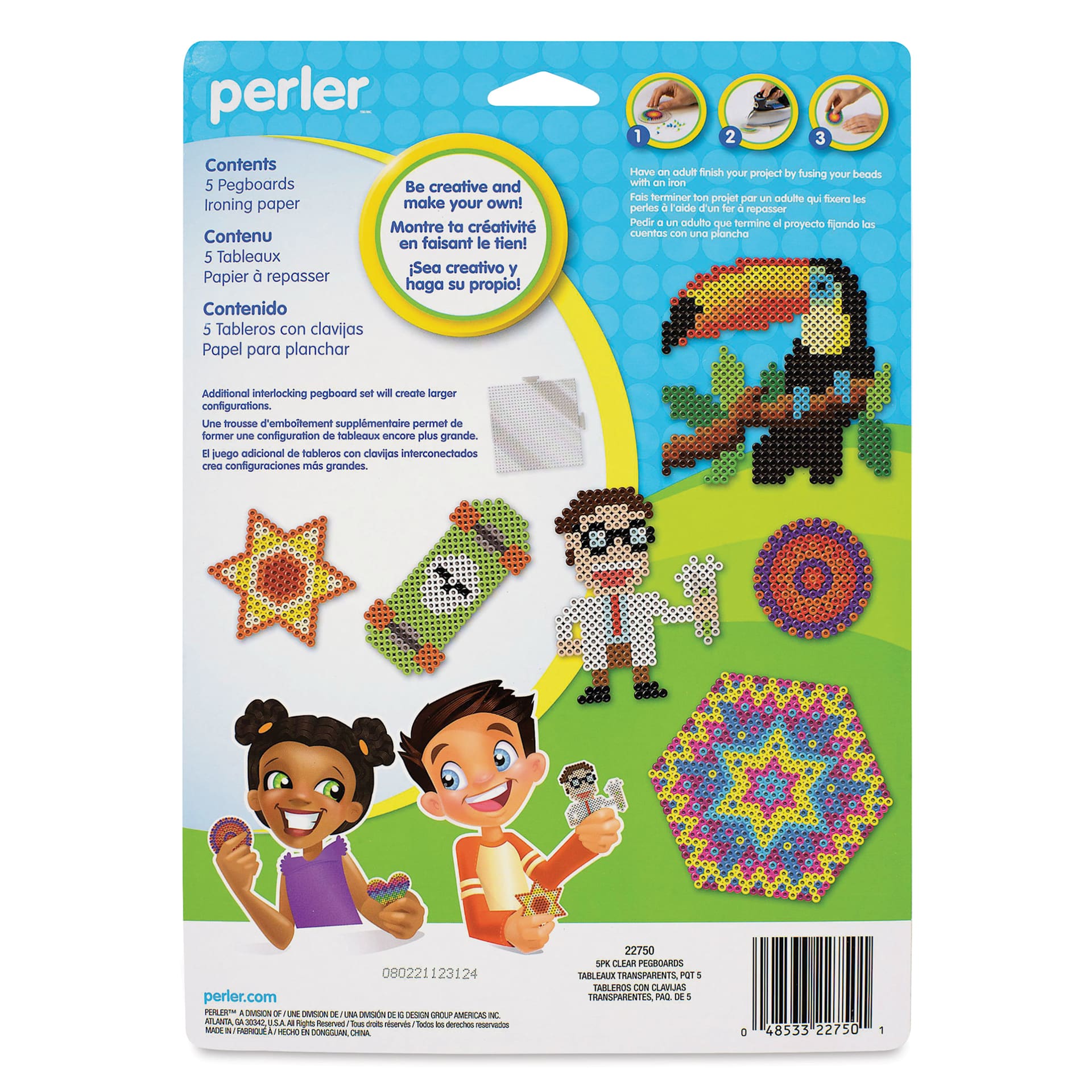 Perler Fused Bead Pegboard - Small and Large Shapes, Set of 5 - back of packaging