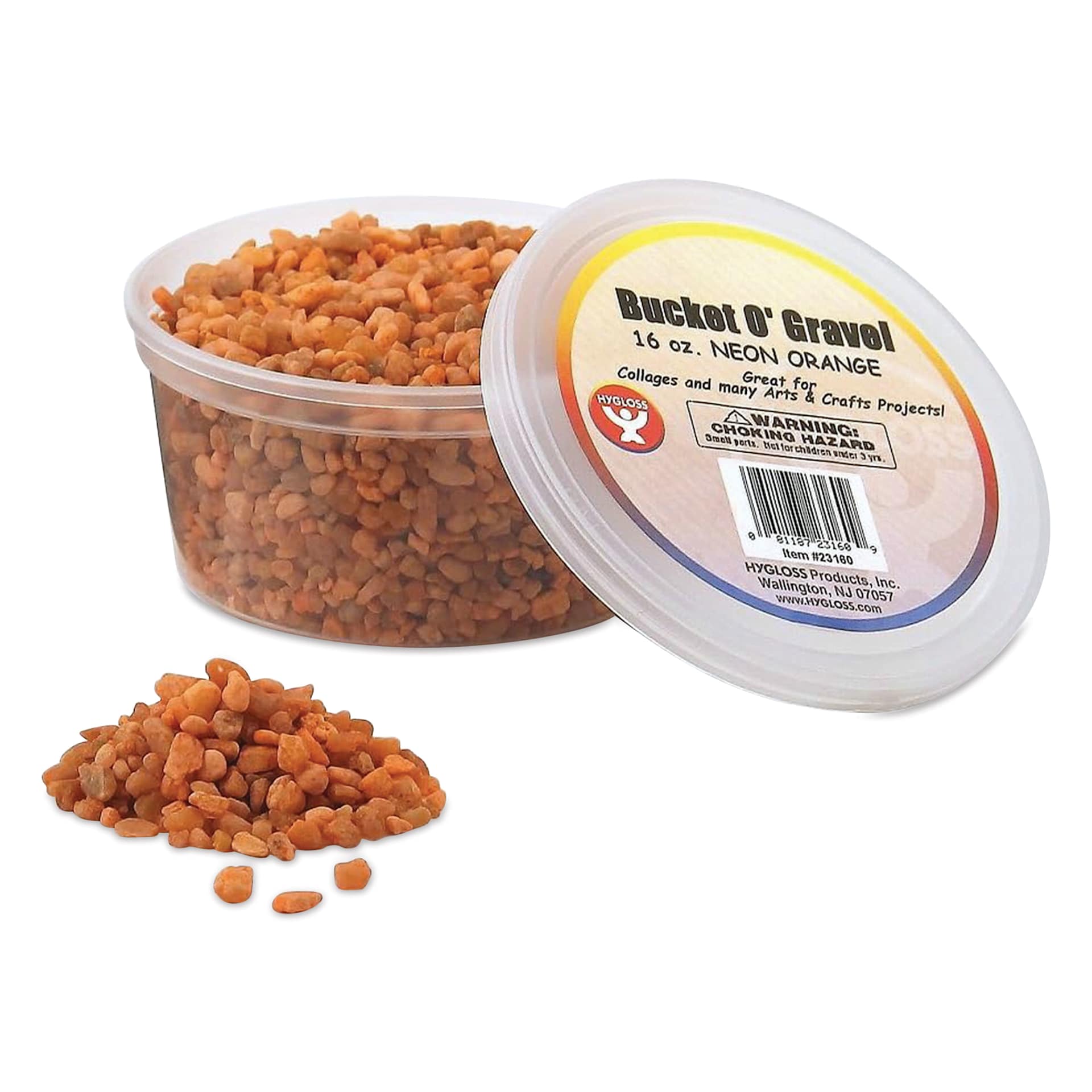 Hygloss Bucket O' Gravel - Neon Orange, 1 lb container with gravel