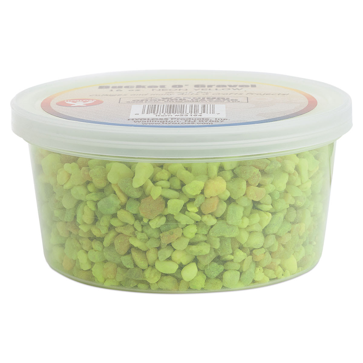 Hygloss Bucket O' Gravel - Side view of Tub of Neon Yellow Gravel
