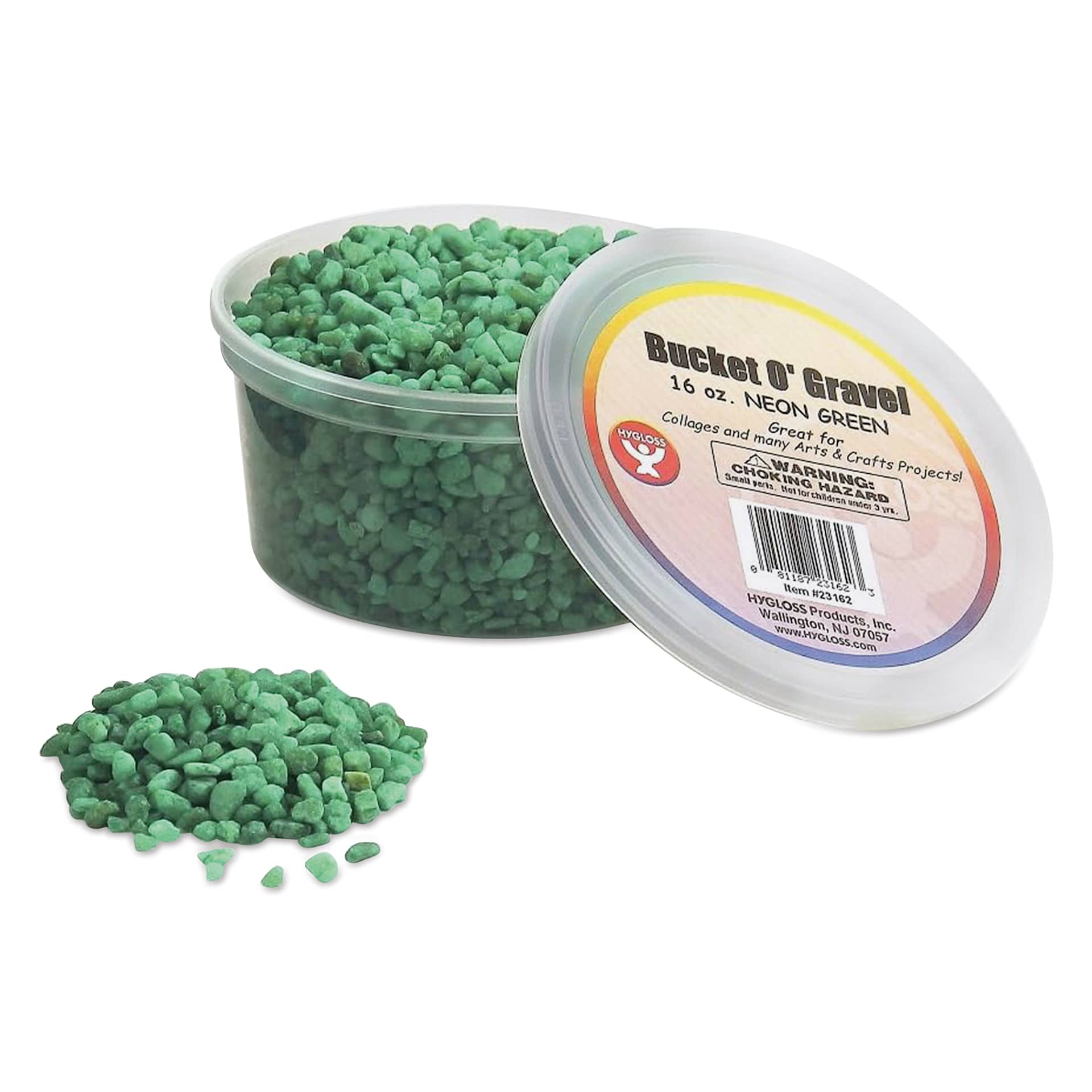 Hygloss Bucket O' Gravel - Neon Green, 1 lb container with gravel