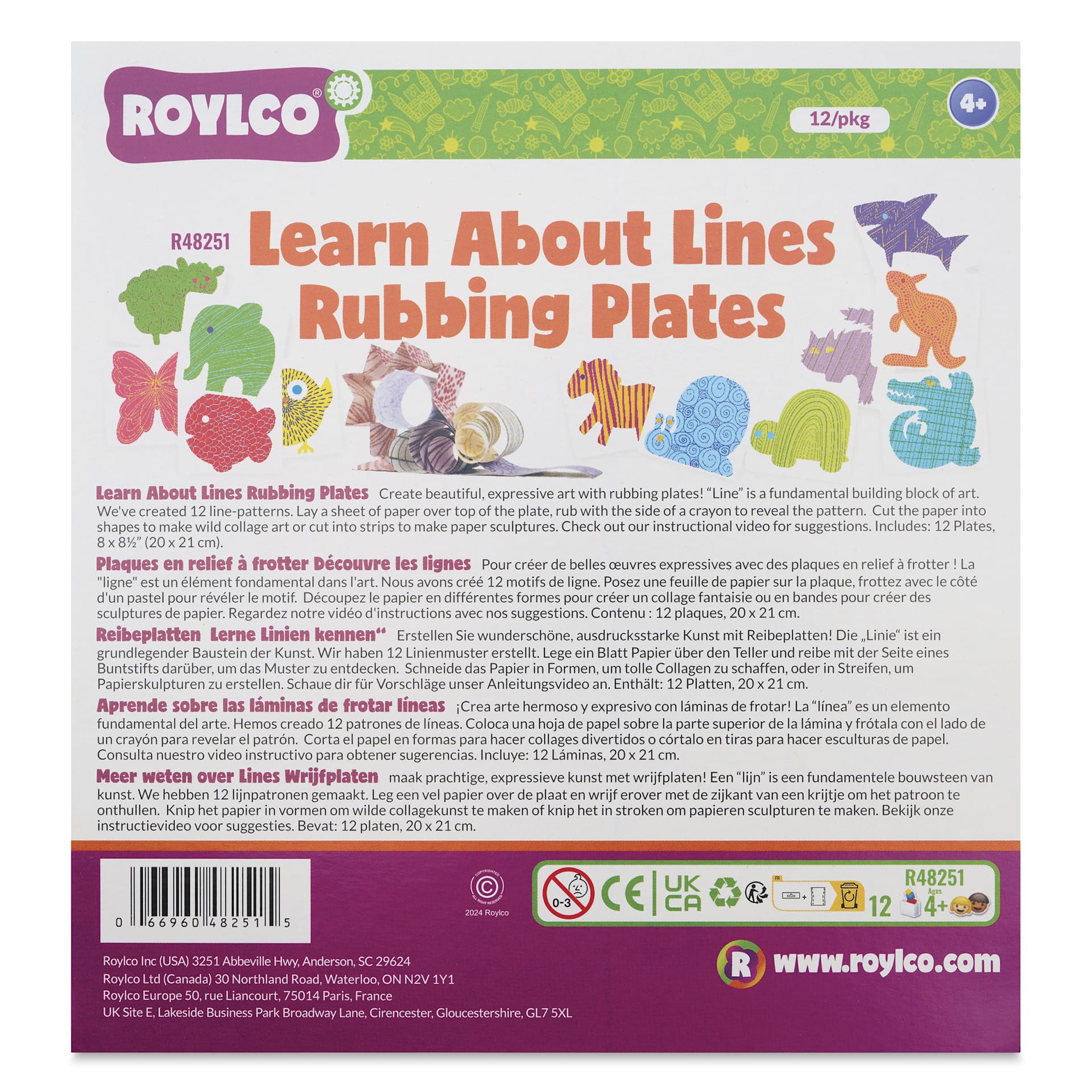 Roylco Rubbing Plates - Learn About Lines, 8" x 8-1/2", Set of 12, in packaging
