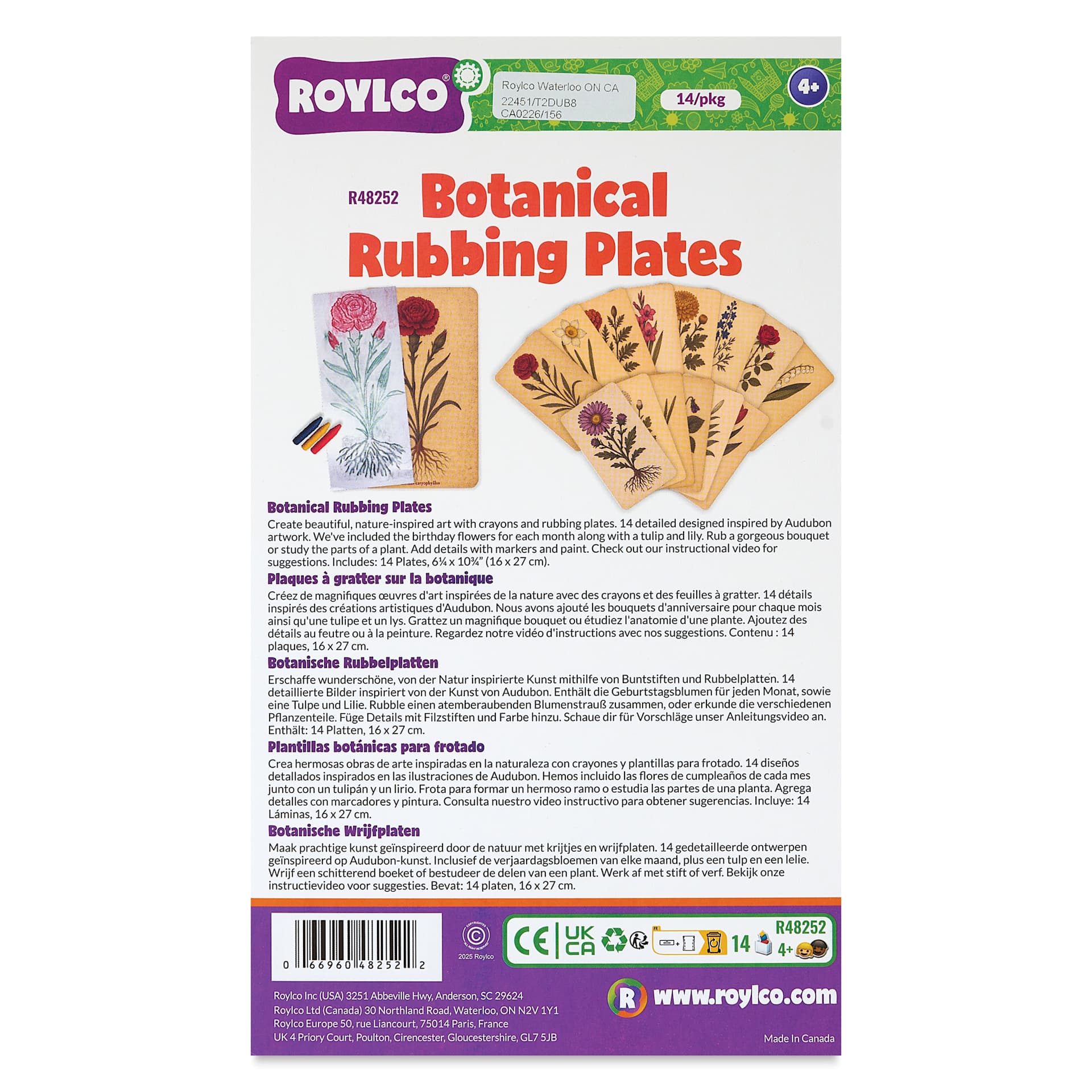 Roylco Rubbing Plates - Botanical Flowers, 6-1/4" x 10-3/4", Set of 14 front of packaging