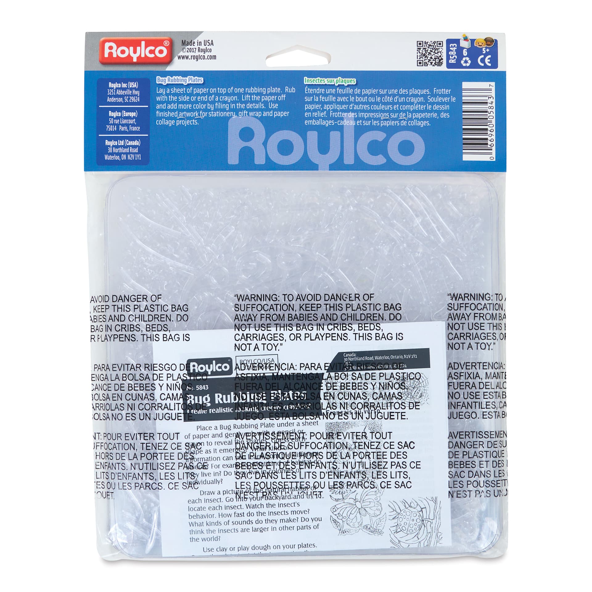 Roylco Rubbing Plates - Bugs, Set of 6, back of the packaging
