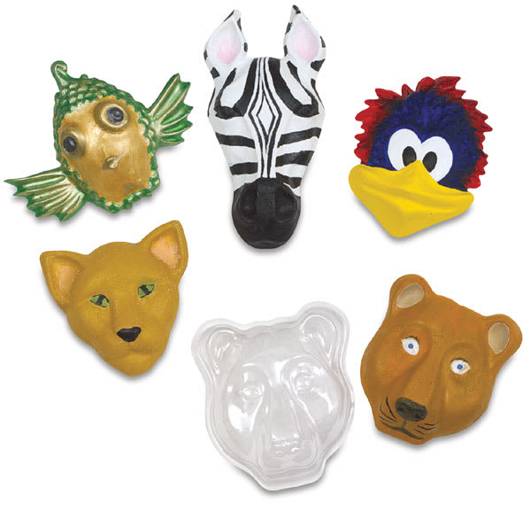 Roylco Animal Face Forms - Five painted animal faces and one unpainted

