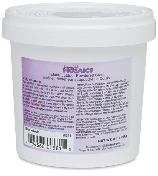 Jennifer's Mosaics Tile Grout - Back side of 2 lb Black Tub with Instructions