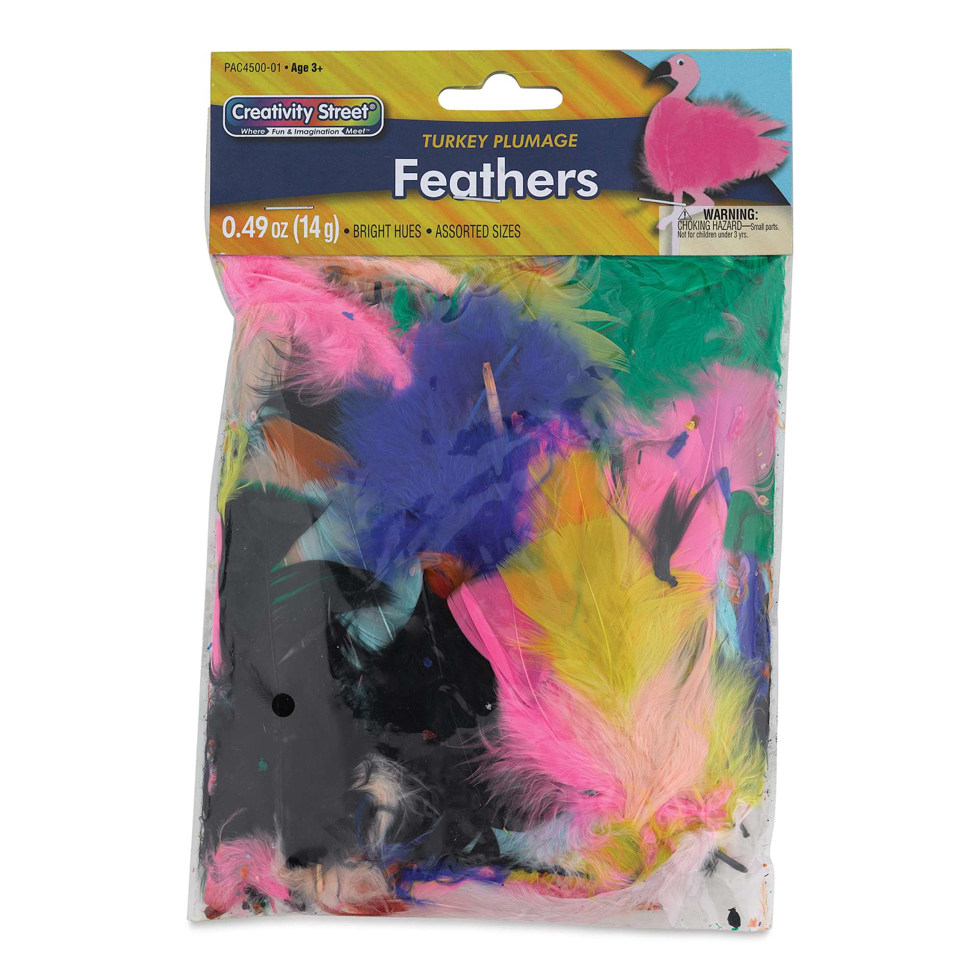 Creativity Street Plumage Feathers - Bright Hues, Assorted Sizes, 0.49 oz, front of the packaging