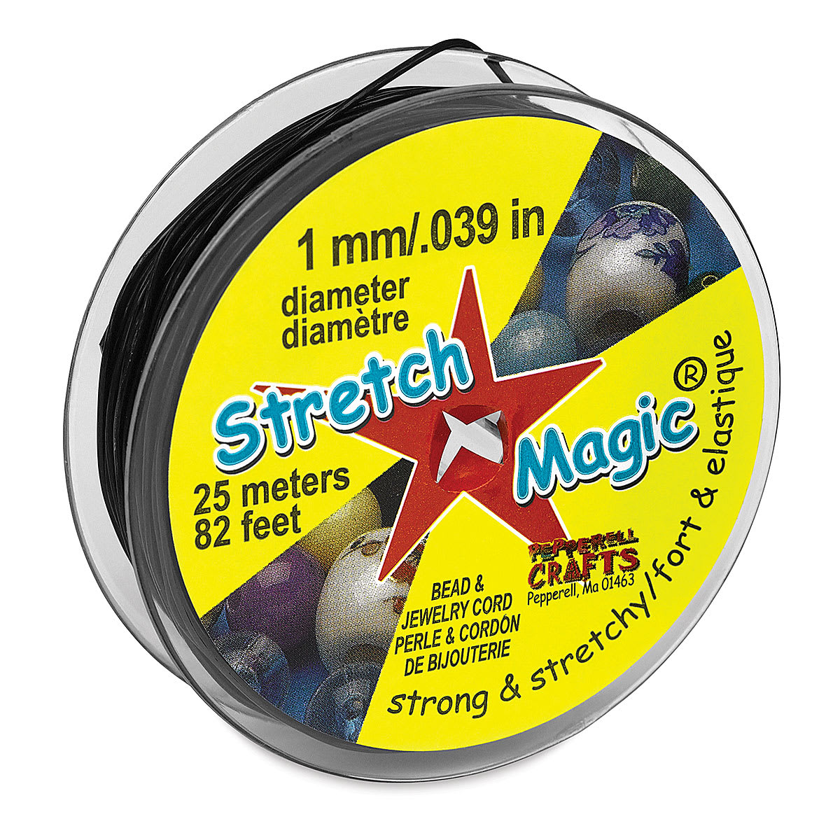 Stretch Magic Jewelry Cord - 1 mm Black Cord spool shown upright