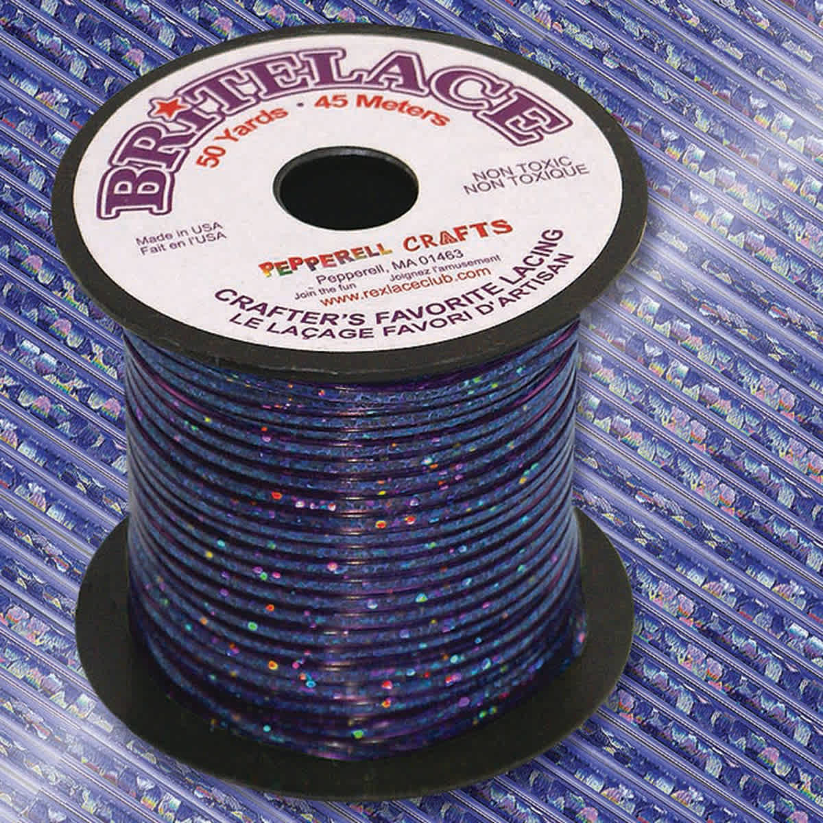 Pepperell Rexlace Britelace Holographic Plastic Lacing - 50 yards, Blue Holographic