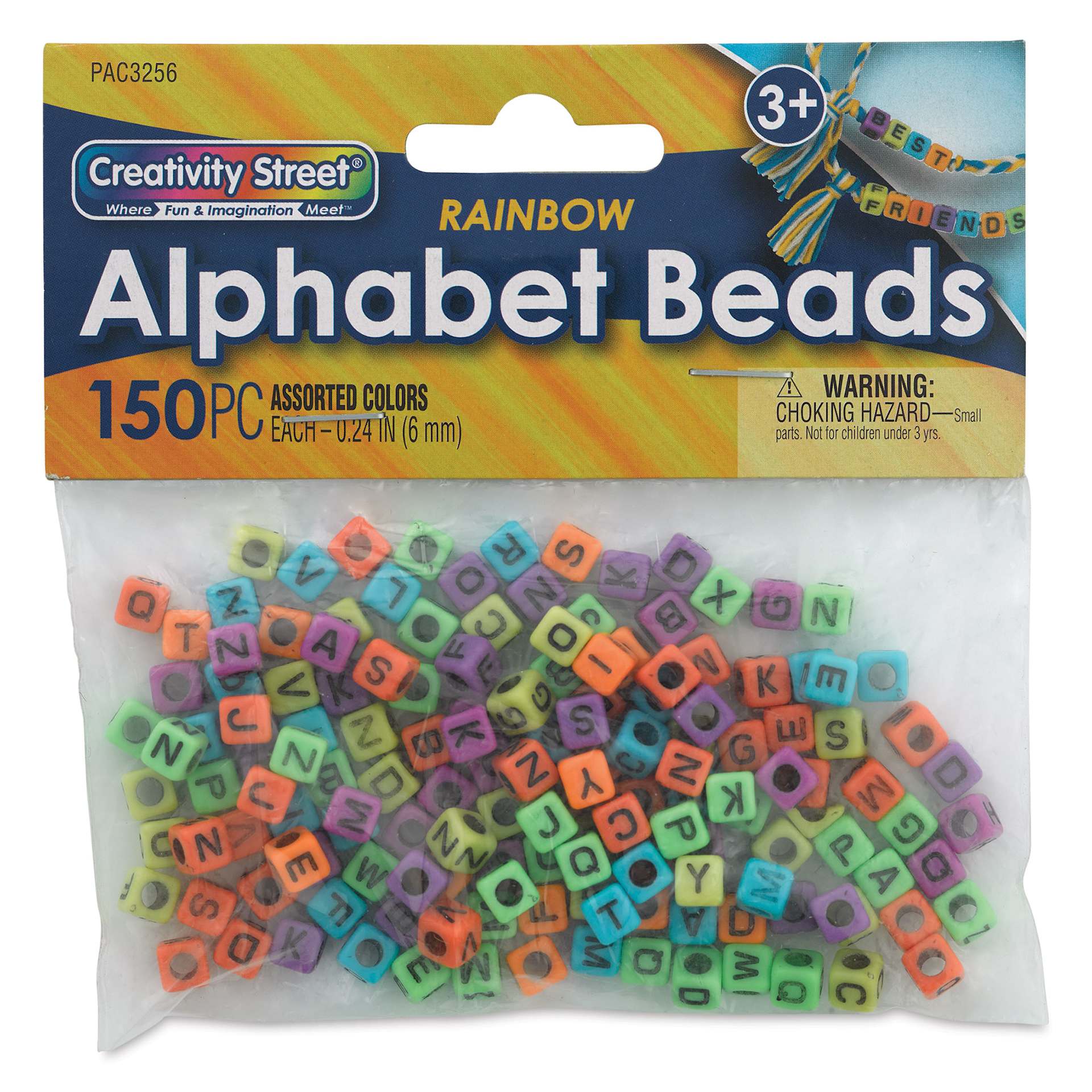 Creativity Street Plastic Alphabet Beads - Rainbow, Pkg of 150, front of the packaging