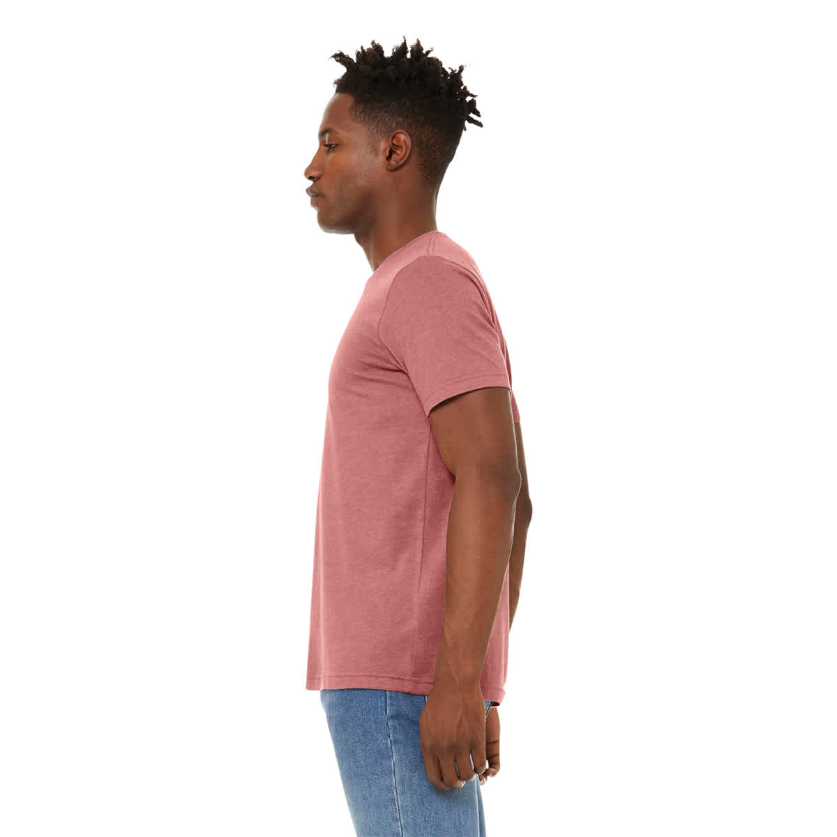 Bella Canvas Unisex T-shirt - Mauve Heather, X-Small - on person, side