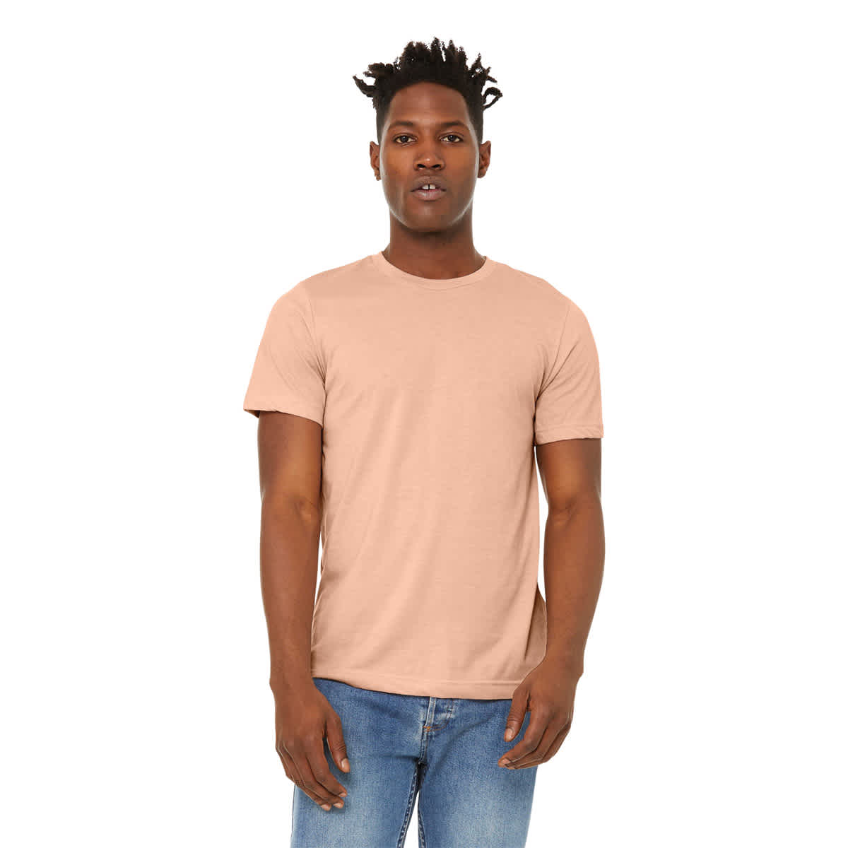 Bella Canvas Unisex T-shirt - Peach Heather, X-Small - on person, front