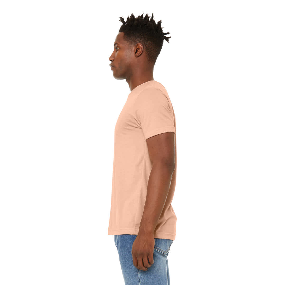 Bella Canvas Unisex T-shirt - Peach Heather, X-Small - on person, side