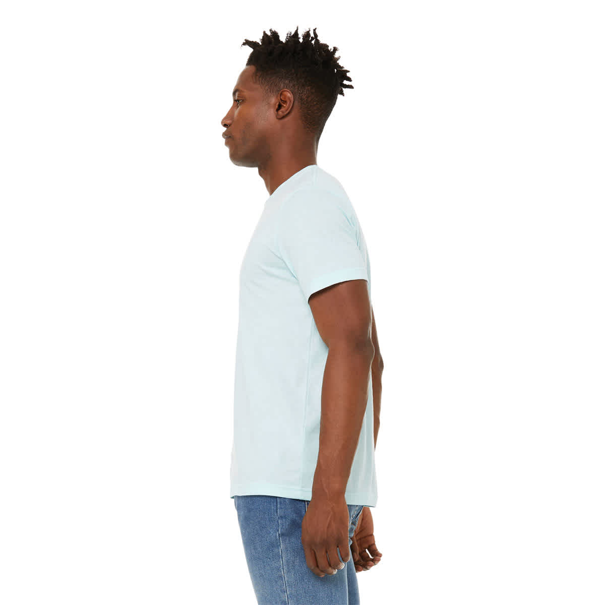Bella Canvas Unisex T-shirt - Ice Blue Heather, X-Small - on person, side