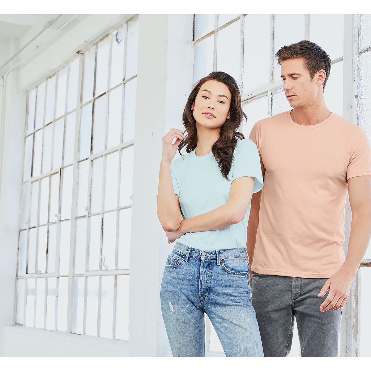 Bella Canvas Unisex T-shirt - Ice Blue Heather and Peach Heather