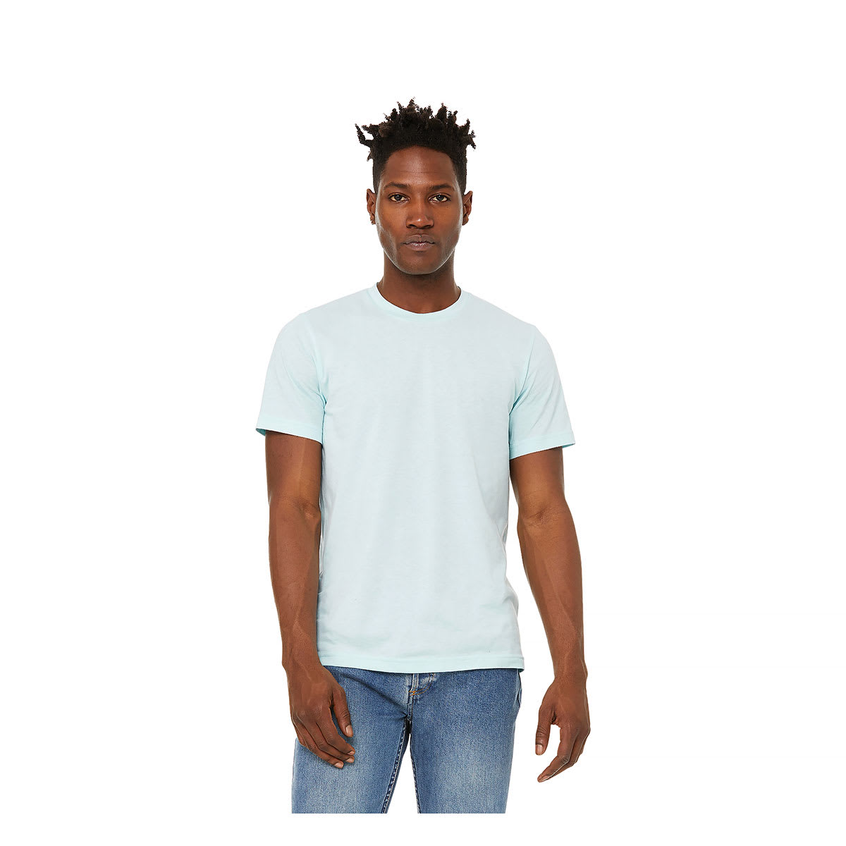 Bella Canvas Unisex T-shirt - Ice Blue Heather, on person