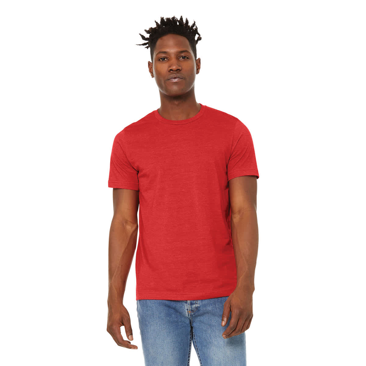 Bella Canvas Unisex T-shirt - Red Heather, X-Small - on person, front