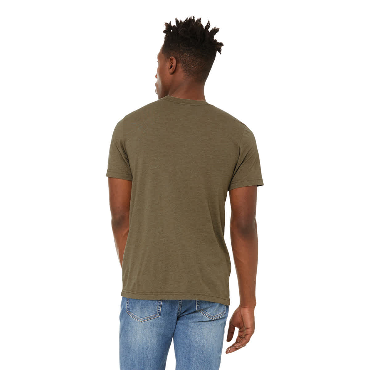 Bella Canvas Unisex T-shirt - Olive Heather, X-Small - on person, back