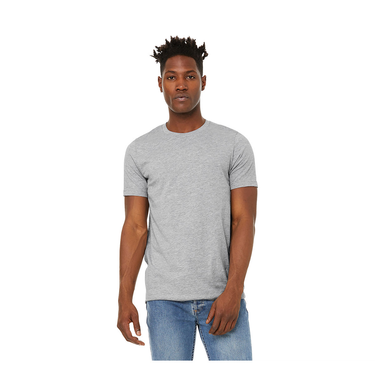 Bella Canvas Unisex T-shirts - Model wearing Athletic Heather T-shirt