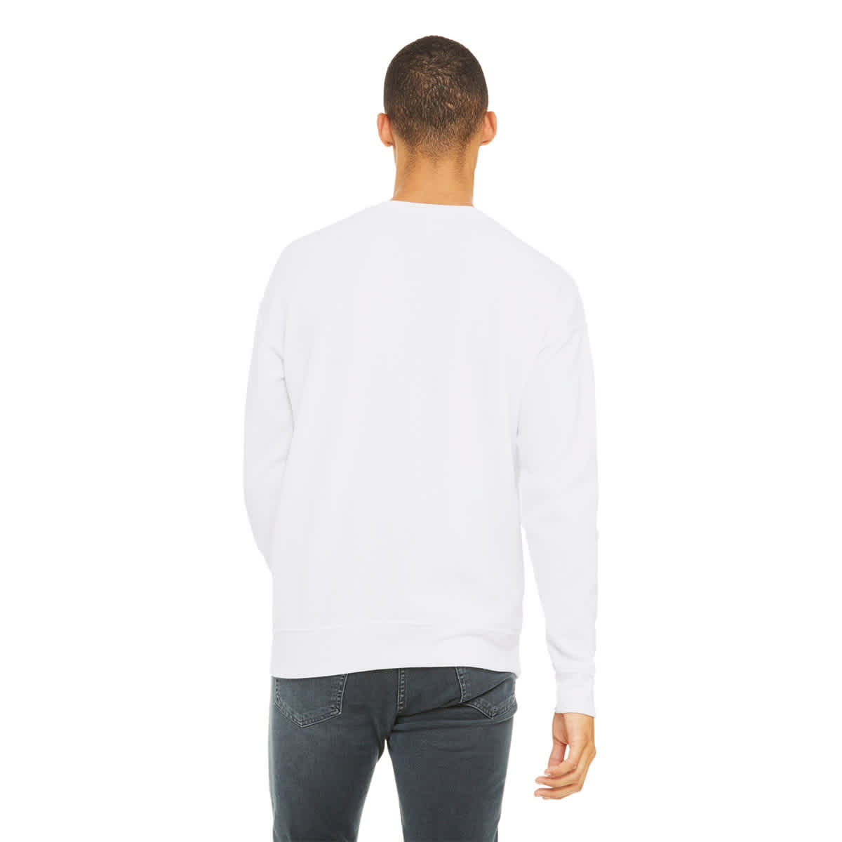 Bella + Canvas Unisex Sponge Fleece Drop Shoulder Sweatshirt - White, X-Small - on person, back