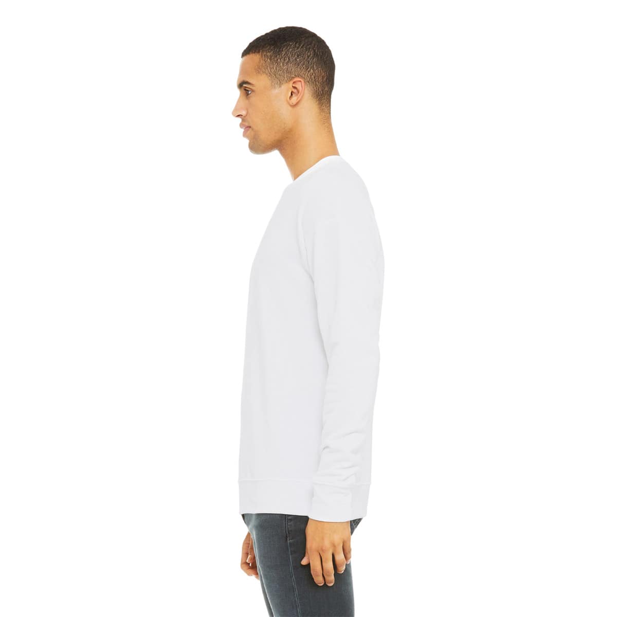 Bella + Canvas Unisex Sponge Fleece Drop Shoulder Sweatshirt - White, X-Small - on person, side