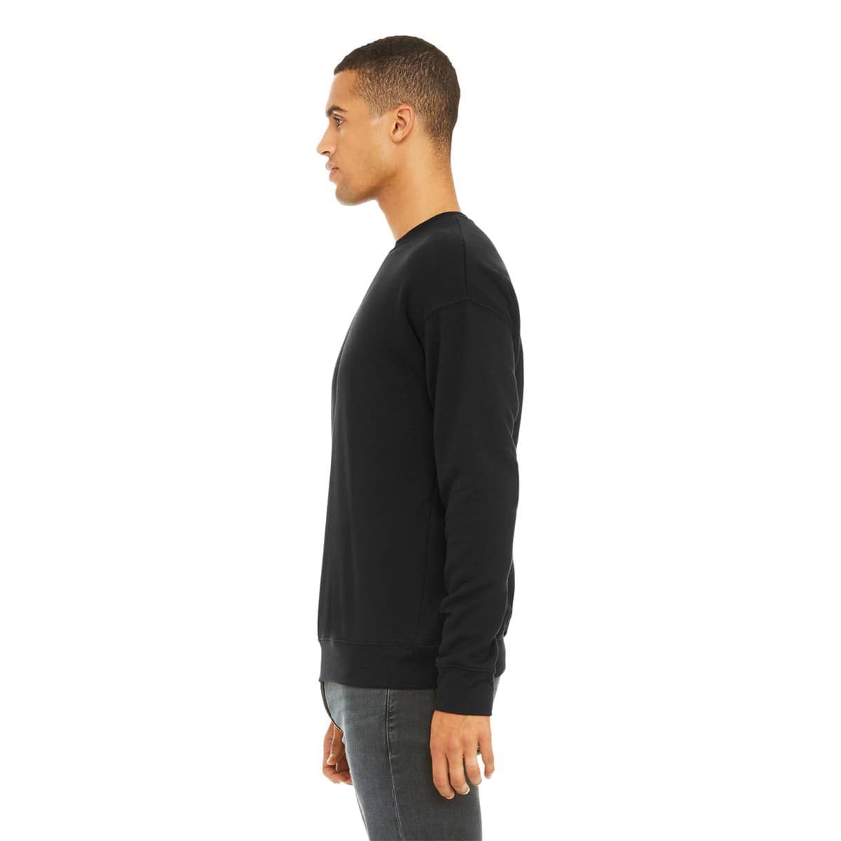 Bella + Canvas Unisex Sponge Fleece Drop Shoulder Sweatshirt - Black, X-Small - on person, side