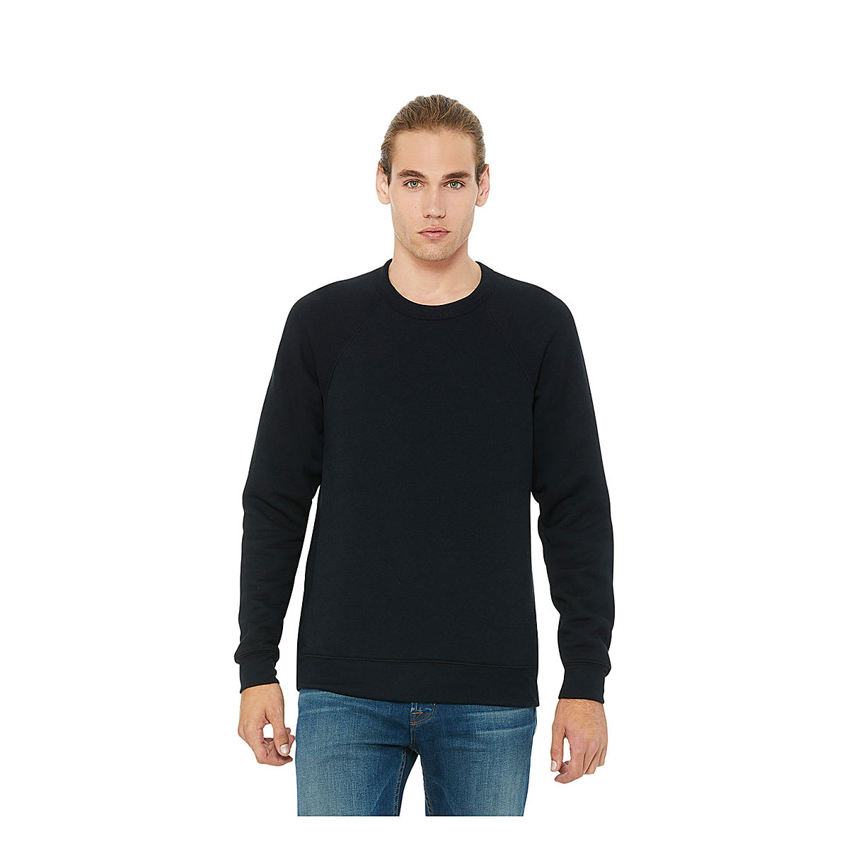 Bella + Canvas Unisex Sponge Fleece Drop Shoulder Sweatshirt - Black, Large - on person, front