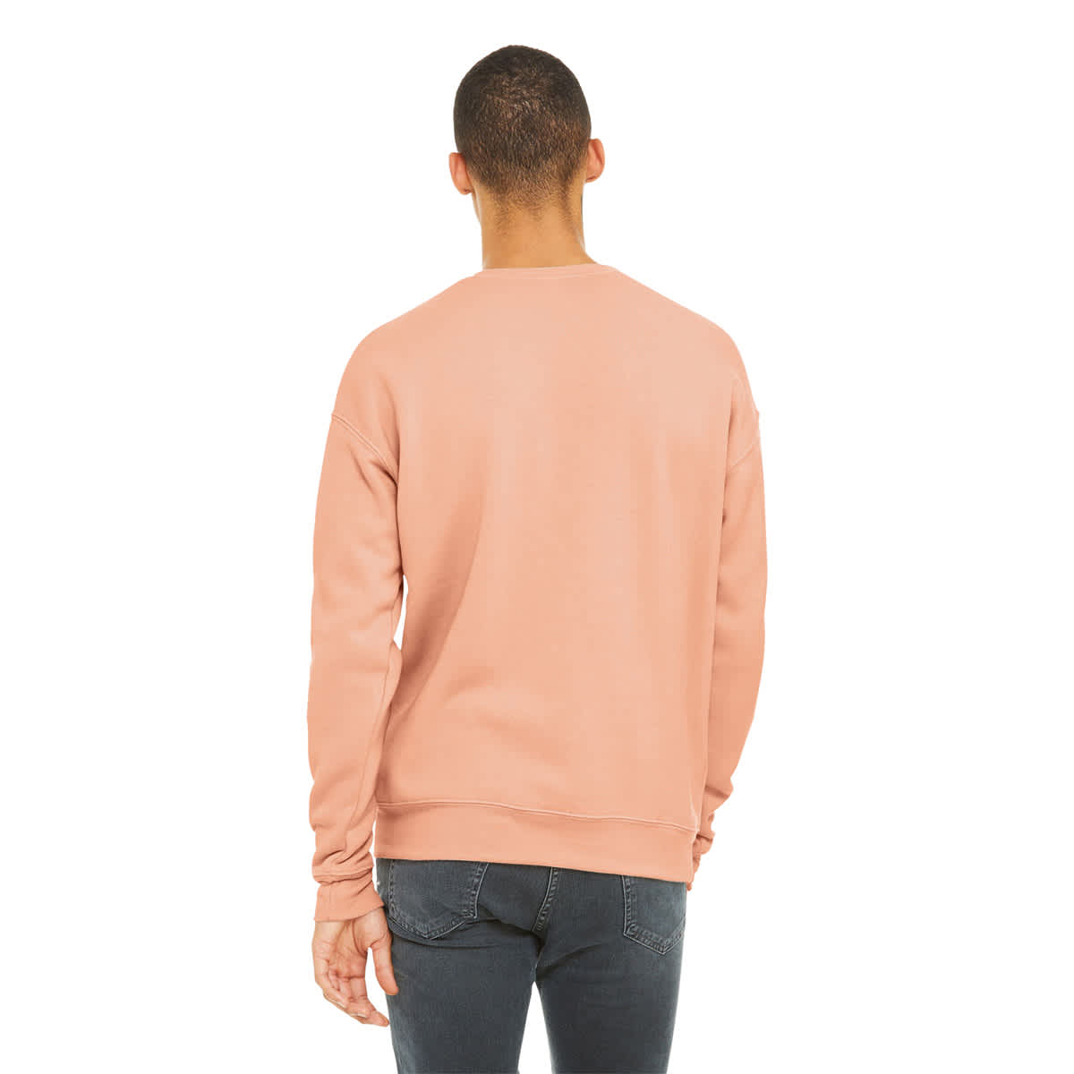 Bella + Canvas Unisex Sponge Fleece Drop Shoulder Sweatshirt - Peach, Large - on person, back