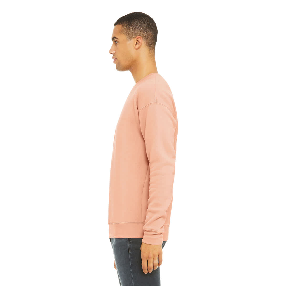 Bella + Canvas Unisex Sponge Fleece Drop Shoulder Sweatshirt - Peach, Large - on person, side