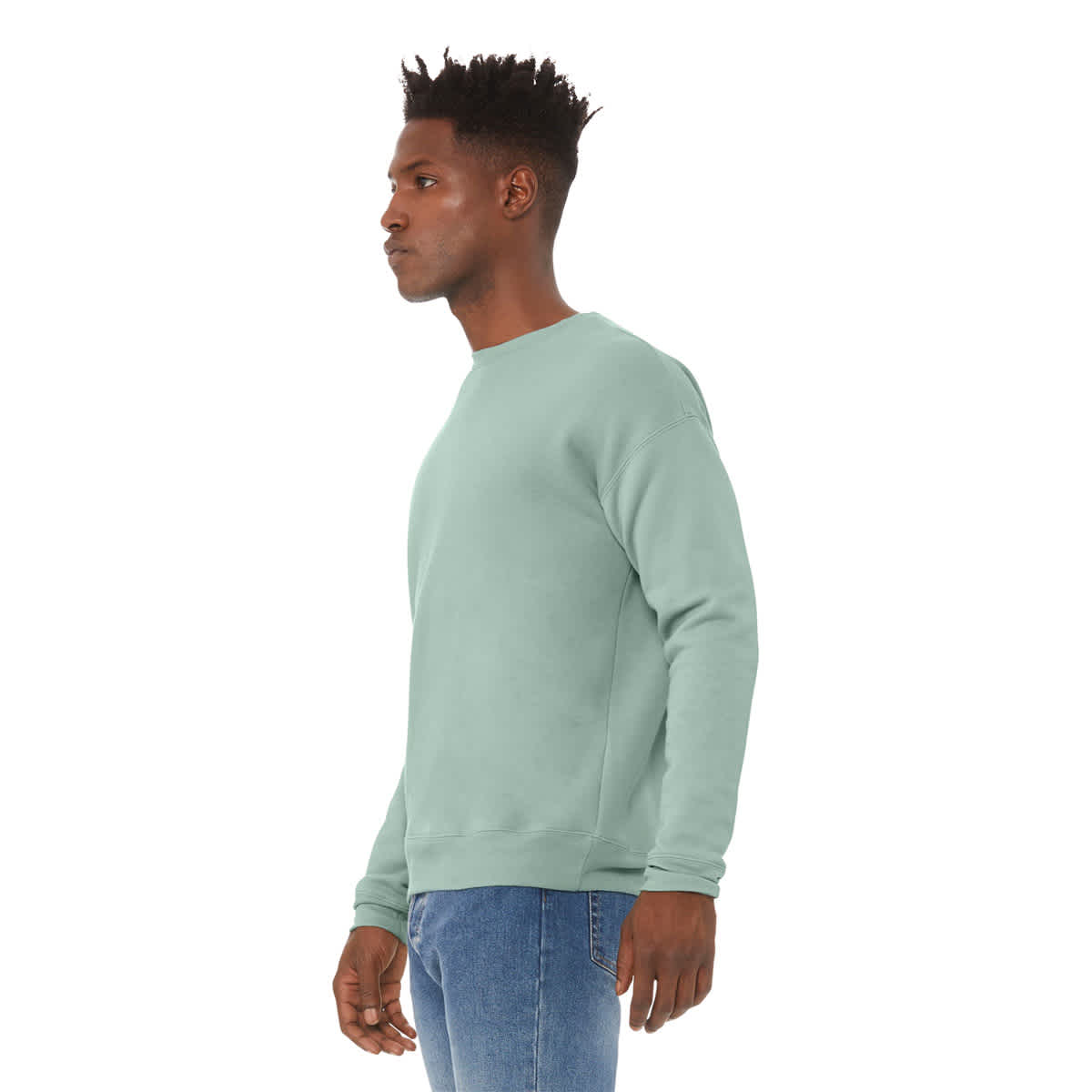 Bella + Canvas Unisex Sponge Fleece Drop Shoulder Sweatshirt - Dusty Blue, X-Small - on person, side