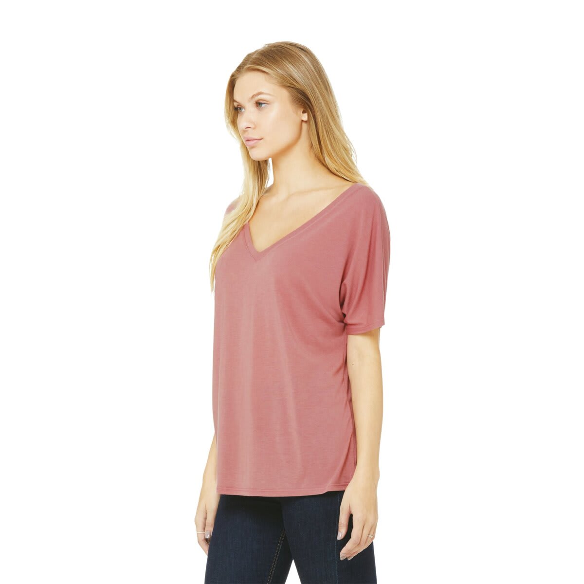 Bella + Canvas Slouchy V-neck T-shirt - Mauve, Large - on person, front