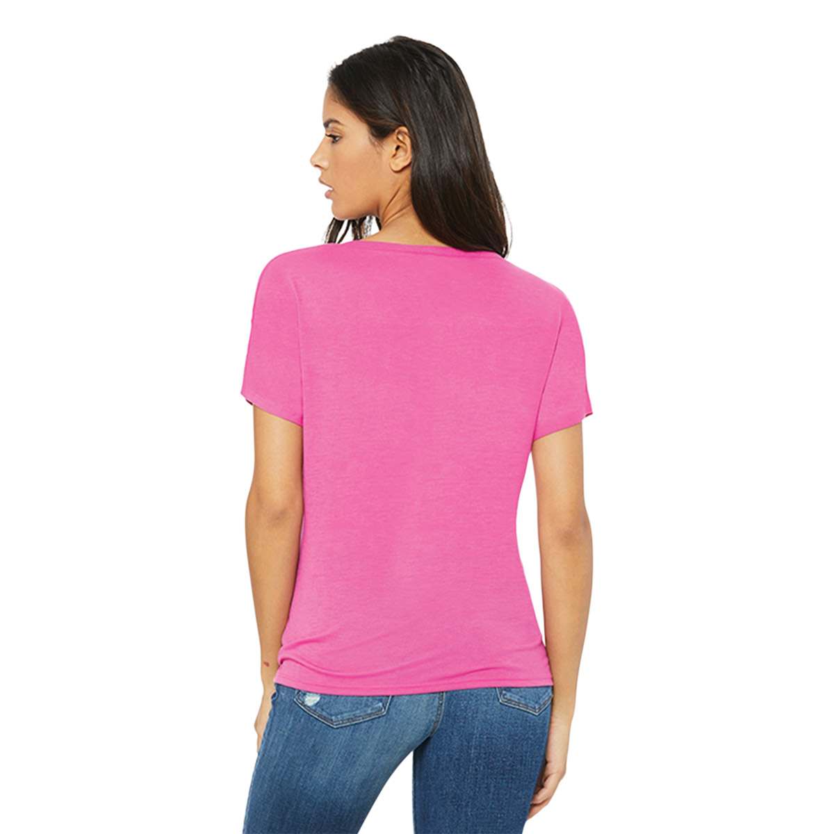Bella + Canvas Slouchy V-neck T-shirt - Berry, X-Large - on person, back