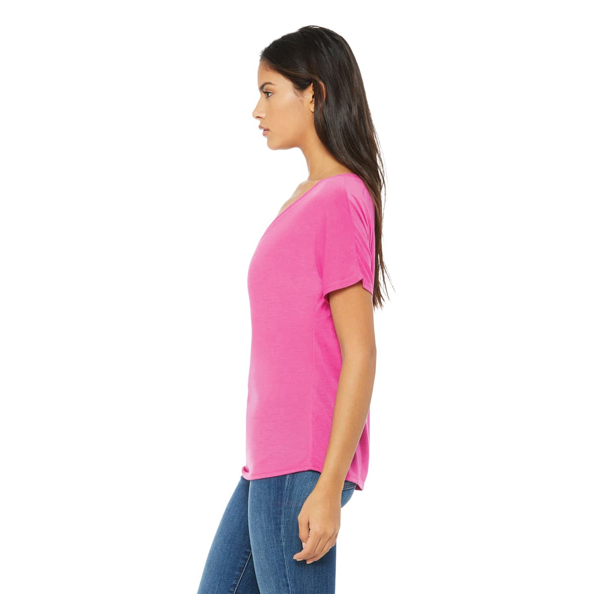Bella + Canvas Slouchy V-neck T-shirt - Berry, X-Large - on person, side