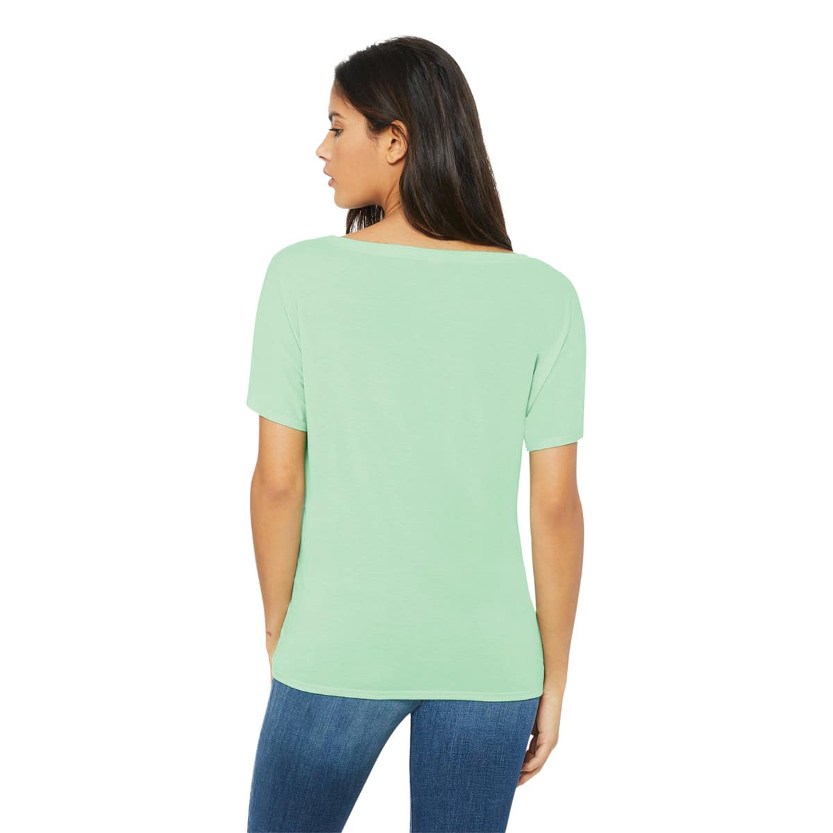 Bella + Canvas Slouchy V-neck T-shirt - Mint, Small - on person, back