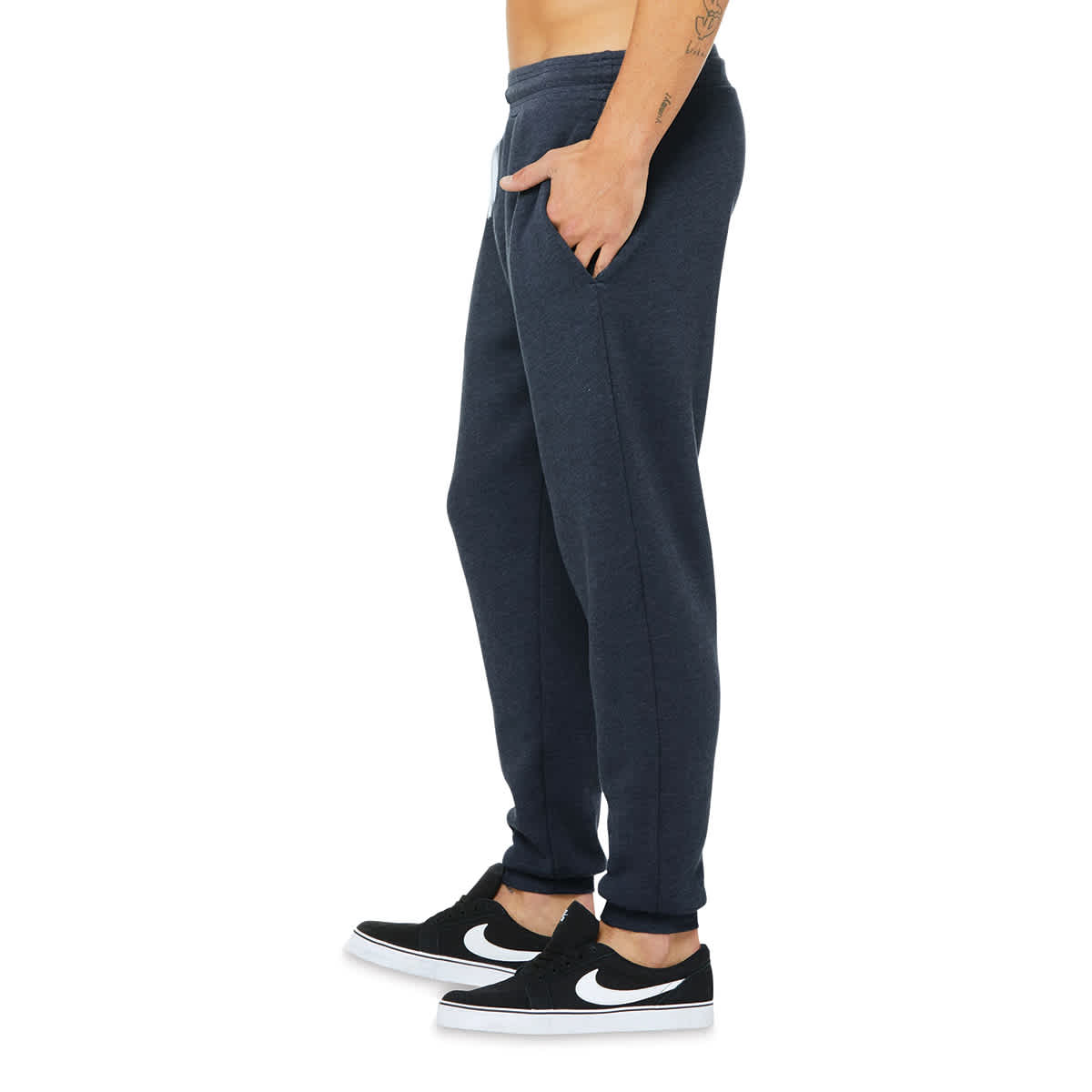 Bella Canvas Unisex Jogger Sweatpants - Navy Heather, X-Small - on person, side